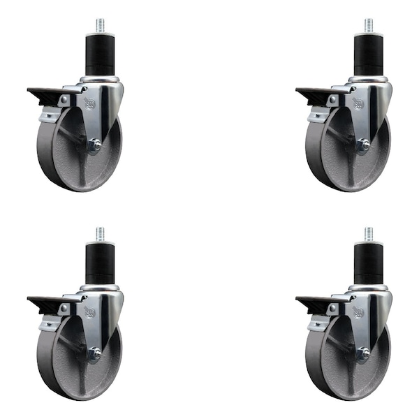 Service Caster 5'' Semi Steel Swivel 1-3/4'' Expanding Stem Caster Set with Brake, 4PK SCC-EX20S514-SSS-PLB-134-4 - main